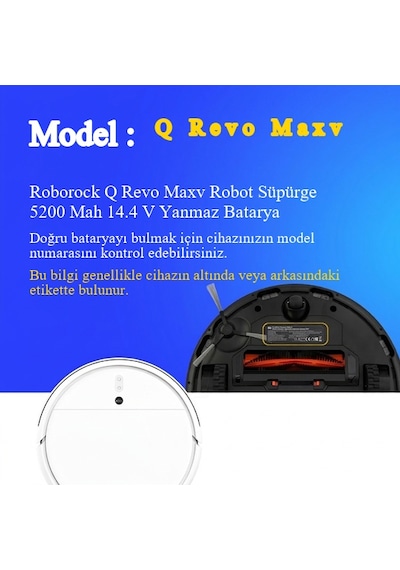 Roborock Q Revo Maxv Robot Süpürge 5200 Mah 14.4 V Yanmaz Batarya  Uyumlu Uzun Ömürlü, Yüksek Performans Pil