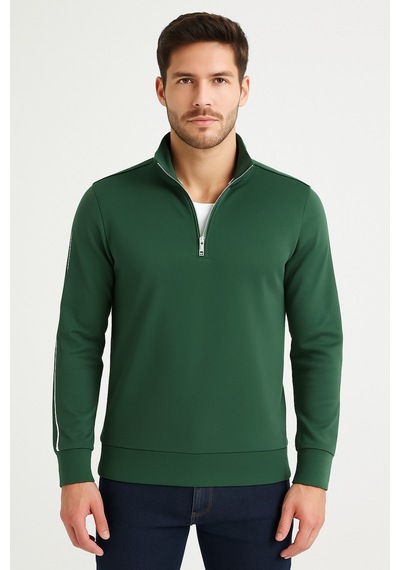 We&me Regular Fit Yarım Fermuarlı Dik Yaka Basic Sweatshirt Yeşil