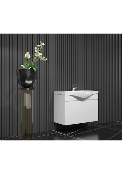 Yıldız 80Cm Alt Dolap Ve Lavabo Taşı Asma Beyaz