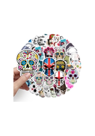 Cajuart 50 Adet Tekrarsız Kurukafa Tarz Pvc Retro Sticker