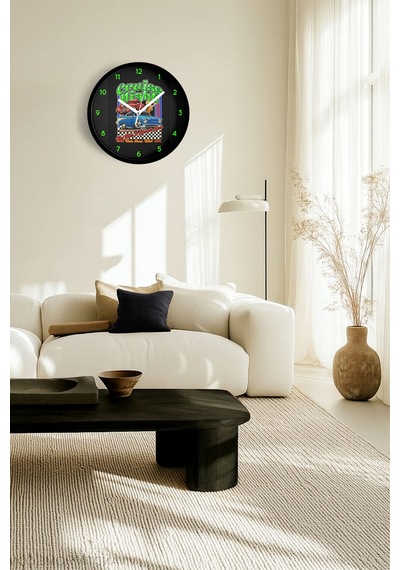 Araba Modern Duvar Saati - 25cm - Önü Camlı Siyah Kasa - Sessiz Mekanizma-jh0777 Siyah