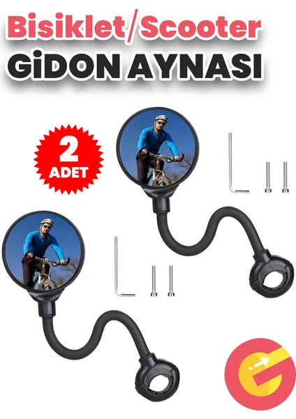 Güncelçarşı 2 Adet 360 Ayarlanabilir Bisiklet Scooter Dikiz Aynası, Geniş Açılı Dışbükey Gidon Aynası, Dönebilen Güvenli Sürüş Aksesuarı