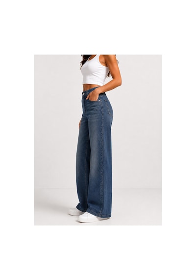 J&kstores Kadın Yüksek Bel Bol Paça Jean Kot Palazzo Pantolon Lacivert
