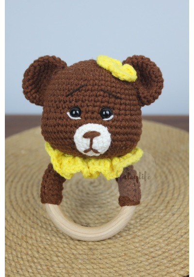 Aleylife Amigurumi Tombik Yanak Ayıcık Çıngırak Diş Kaşıyıcı Kahverengi