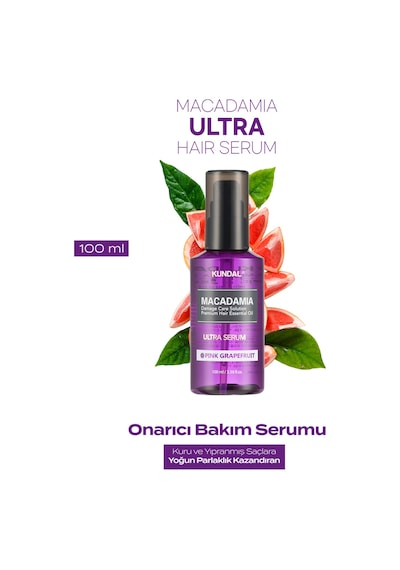 Kuru Ve Yıpranmış Saçlara Onarıcı Bakım Serumu Kundal Macadamia Ultra Hair Serum Pink Grapefruit
