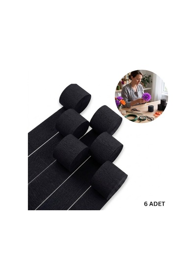 Siyah Şerit Krapon Kağıdı Rulosu, Çiçek Yapım, Parti, El İşi Süsleme Kağıdı, 6 Adet, 4.5cm X 22metre