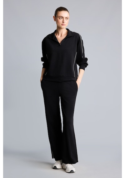 Defacto Relax Fit Şerit Detaylı Geniş Paça Standart Boy Modal Sporcu Eşofman Altı H7168ax26aubk81 Siyah-bk81