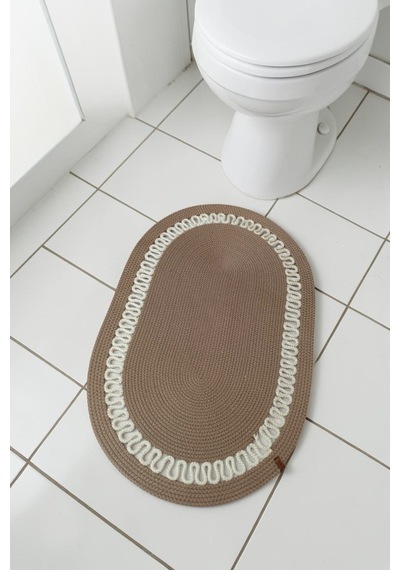 El Yapımı Dekoratif Örgülü Model Banyo Seti 2 Li Paspas 50x80 Ve 40x60 + 2 Organizer Sepet 18x18 Cm Vizon