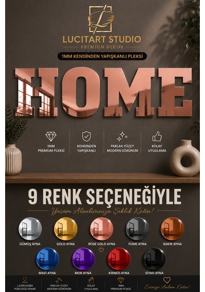 Studio Home Dekoratif Duvar Yazısı 1 Mm Kendinden Yapışkanlı Aynalı Pleksi 9 Renk Seçeneği Rose Gold