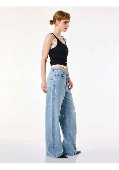 Koton Rahat Kalıp Düğmeli Cepli Taşlı Denim Pantolon - Baggy Jeans Açık İndigo 6sal40103md Açık İndigo Koton Rahat Kalıp Düğmeli Cepli Taşlı Denim Pantolon - Baggy Jeans Açık İndigo 6sal40103md Açık İndigo