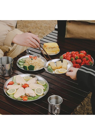 Dolıty 5 Adet Paslanmaz Çelik Yemek Tabağı Piknik Için Metal Gümüş