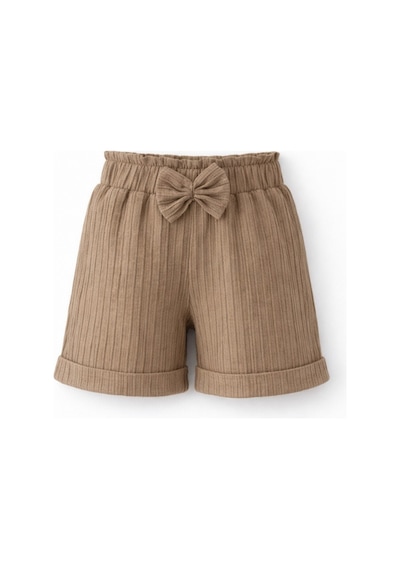 Esila Kids Kız Çocuk Bermuda Şort Beli Lastikli Duble Paça Kahverengi