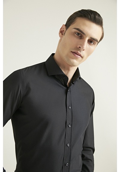 D'S Damat Ds Damat Slim Fit Siyah Düz Nano Care Gömlek 5HF02ORTSG01 Siyah