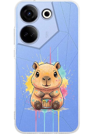 Tecno Camon 20 İle Uyumlu Splash Kapibara Tasarımlı Şeffaf Silikon Kılıf Şeffaf