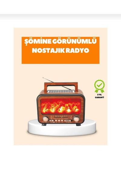 Solar Şarjlı Şömine Işıklı Bluetooth Hoparlör Radyo, Usb, Tf Kart Destekli Radyo