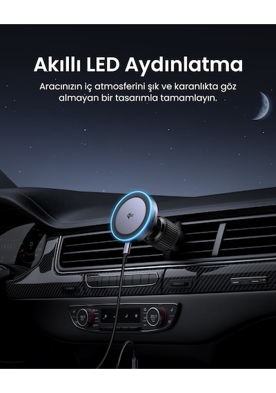Ugreen Qi2 15w Magsafe Uyumlu Manyetik Kablosuz Şarjlı Araç İçi Telefon Tutucu, 35970