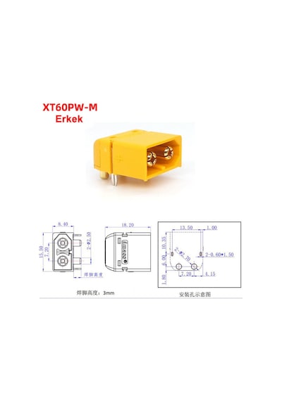 Xt60pw Erkek Dişi Konnektör Soket Çift Pcb Tip Lehimlenebilir Lityum Lipo Pil Bağlantı Konnektörü