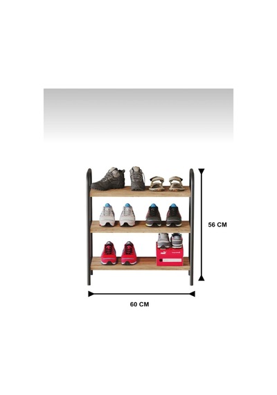 Üç Katli Çok Amaçli, Ayakkabilik Raf Siyah Profil Çam Sunta 60x24x80 Cm Siyah-çam