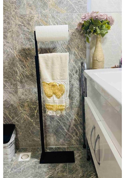 Aju Havluluk Kağıt Havlu Askısı Siyah Metal Malzeme Kurulum Gerektirmez Devrilmez Banyo Düzenleyici Siyah