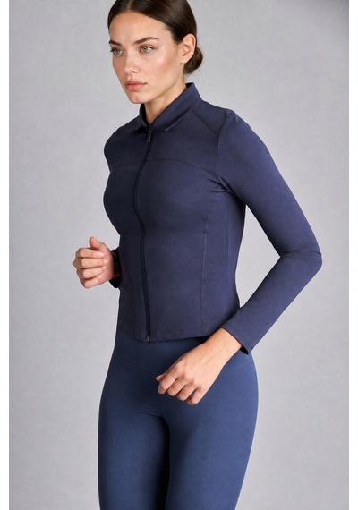 Defacto Slim Fit Esnek Kumaş Gömlek Yaka Fermuarlı Sporcu Hırka H6015ax26smın277 İndigo-ın277