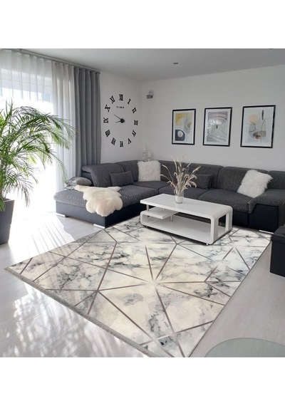 Dijital Kaymaz Yıkanabilir Krem Modern Salon Halısı Mutfak Halısı Yolluk Balkon Halısı Ev Dekor Krem - Gri - Bordo