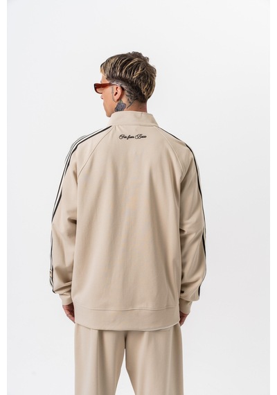 Respire Erkek 3'lü Şerit Detaylı Dik Yaka Doubleface Zip Oversize Sweatshirt Bej