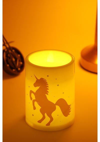 2li Led Mum Unicorn Bardak Tipi Pilli Dumansız Alevli Dekoratif Yapay Mum Dekor Lambası