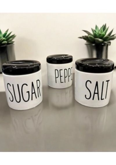 3 Lü Kavonoz Baharatlık Küçük Boy Beyaz / Siyah / Sugar /pepper / Salt / Kavonoz Seti Siyah Beyaz
