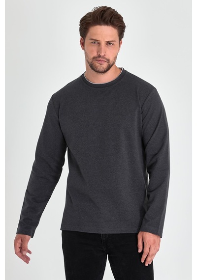 Metalic Erkek Antrasit Çift Bisiklet Yaka Standart Rahat Kesim Sweatshirt Antrasit