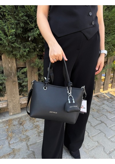 Just Polo Kadın Orijinal Just Polo Yumuşak Deri 4 Bölmeli Günlük Lüks El Ve Omuz Çantası Shoulder Bag Siyah