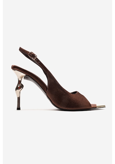 Luvishoes Amore Bronz Saten Metal Detaylı Kadın Topuklu Ayakkabı