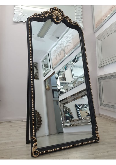 Ayna Denizi Princess Black Gold Model Siyah Altın Renk Dekoratif Ayaklı Boy Aynası Siyah - Altın