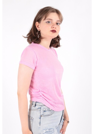 Busem S0016230 Kadın Flamlı İnce T-shirt Şekerpembe