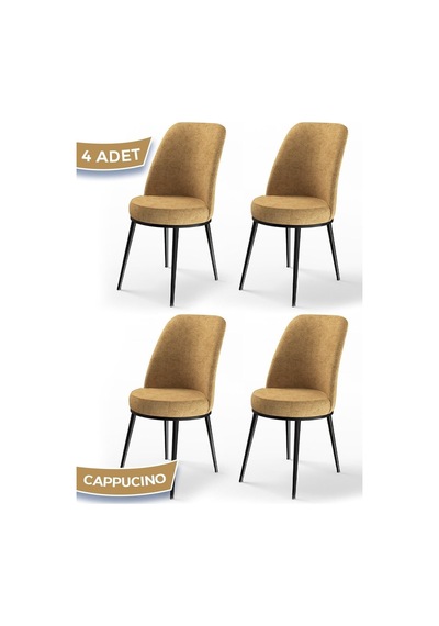 Canisa Concept Dexa Serisi, Üst Kalite Yemek Odası Sandalyesi, Metal Siyah Iskeletli, 4 Adet Cappucino Sandalye Cappucino Sandalye