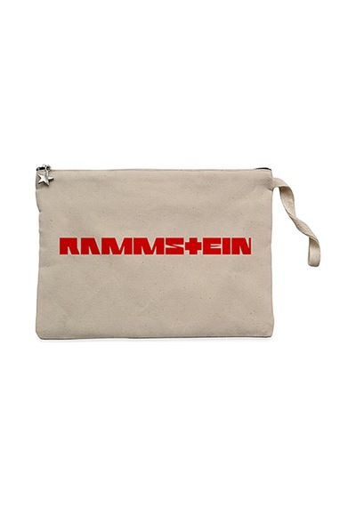 Rammstein Text Red Krem Clutch Astarlı Cüzdan / El Çantası Krem