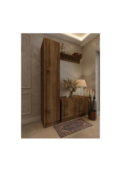 Karnaval Portmanto P9101-2 Ceviz - 3 Kapaklı Askılık Portmanto - Vestiyer - Ayakkabılık