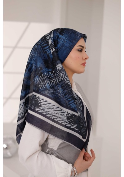 Mimiyum İz Desen Soft Eşarp Füme Mavi