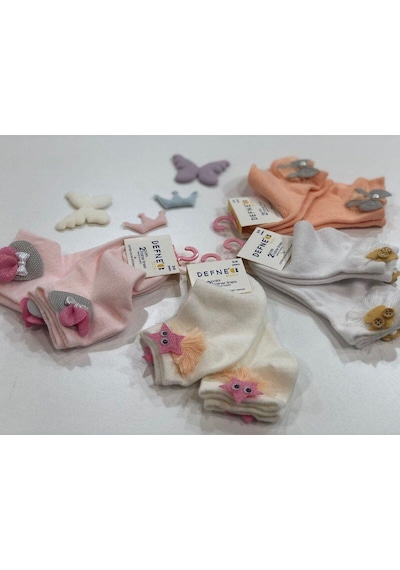 Kıpırık Baby 2 Çift Kız Çocuk Turuncu Aksesuar Detaylı Soket Çorap-1107 Turuncu