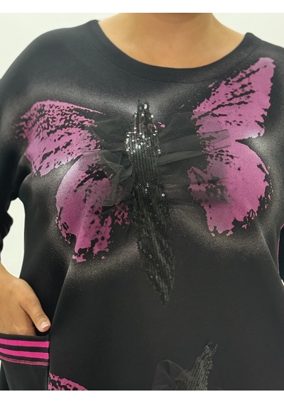 Büyük Beden Viskon Taşlı Cepli Kapri Kol Oversize Kadın Bluz Pembe