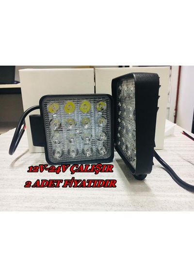 -Off Road Sis Farı - 16 Led Kare Çalışma Lambası 2 Adet