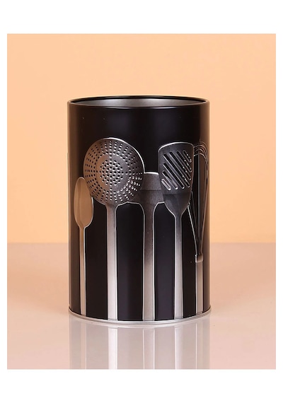 Ucr Home Metal Silindir Desenli Kaşıklık Servis Kepçe Kevgir Düzenleyici Toparlayıcı Siyah