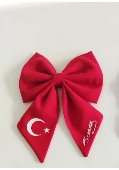 Kırmızı Kurdele Saç Tokası Türk Bayraklı Atatürk İmzalı Çocuk Saç Tokası Çok  Renkli