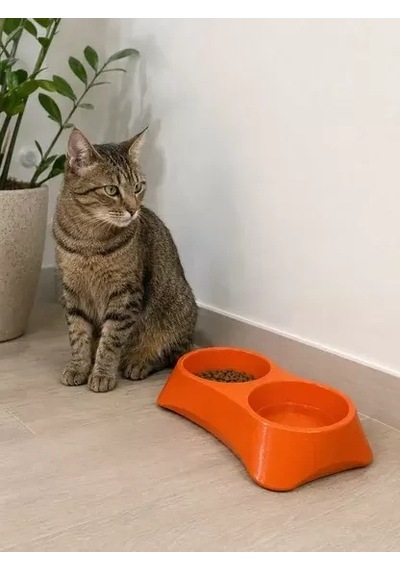 Hubrendy Sh İkili Model Beton Kedi Köpek Mama Ve Su Kabı 24cm 12cm 5cm - Turuncu