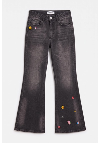 Kadın Koyu Kot 2w6-195 Flare Fit Emoji Icon Detaylı Tasarım Esnek Kumaş Denim Jean