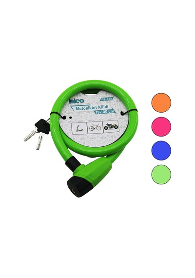 Anahtarlı Kalın Motor - Bisiklet Kilit Çelik Tel Renkli Kılıf 18mmx100cm 5570 Çok Renkli