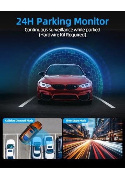Wifi Dashcam Araç Ön Arka, 4k+1080p, Araç Kamerası, 64g Sd Kartlı Uygulama Kontrolü Araç Kamerası, 170 +140