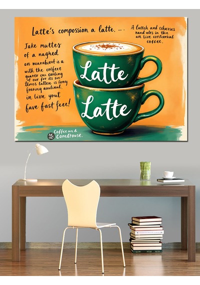 Latte Ve Şiir Dekoratif Kanvas - Mdf Ahşap Tablo