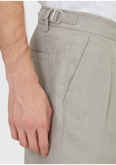 Ramsey Vizon Düz Dokuma Carrot Fit Casual %100 Keten Bermuda