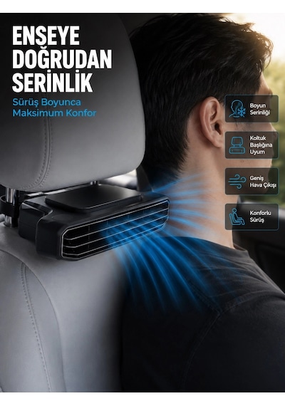 Araç Koltuğu İçin 5 Hız Kademeli Soğutucu Fan Aroma Hazneli Usb-c Şarjlı