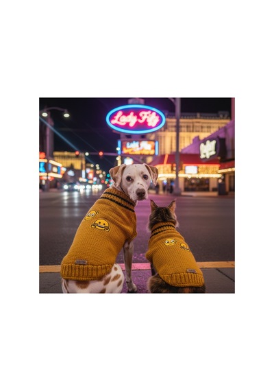 Kedi Ve Köpek İçin Hardal Rengi Smiley Kazak